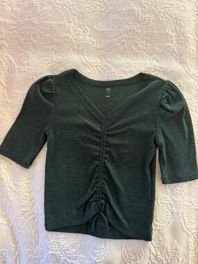 GAP Dark Green V-Neck Ruched Front Crop Top